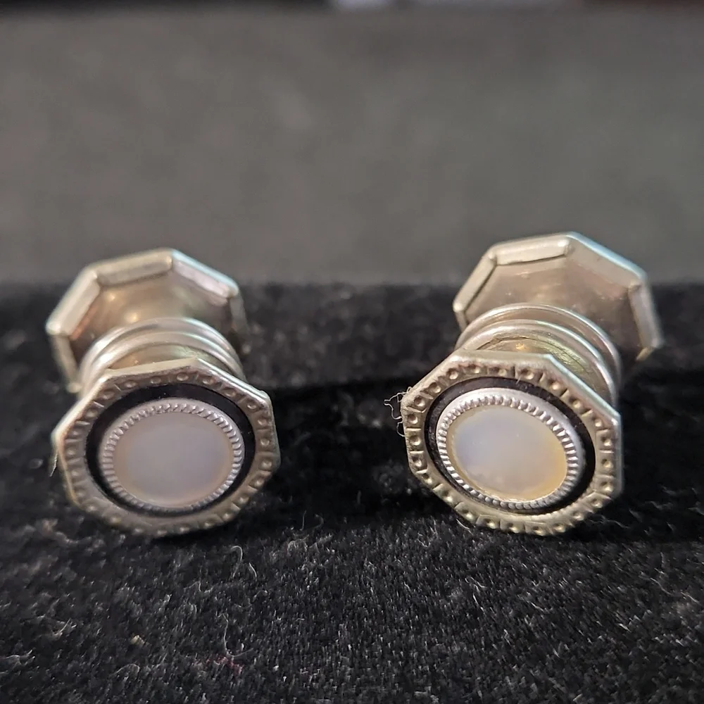 Vintage Snap Link Brand Black Celluloid Mother of Pearl Snap Link Cuffli…